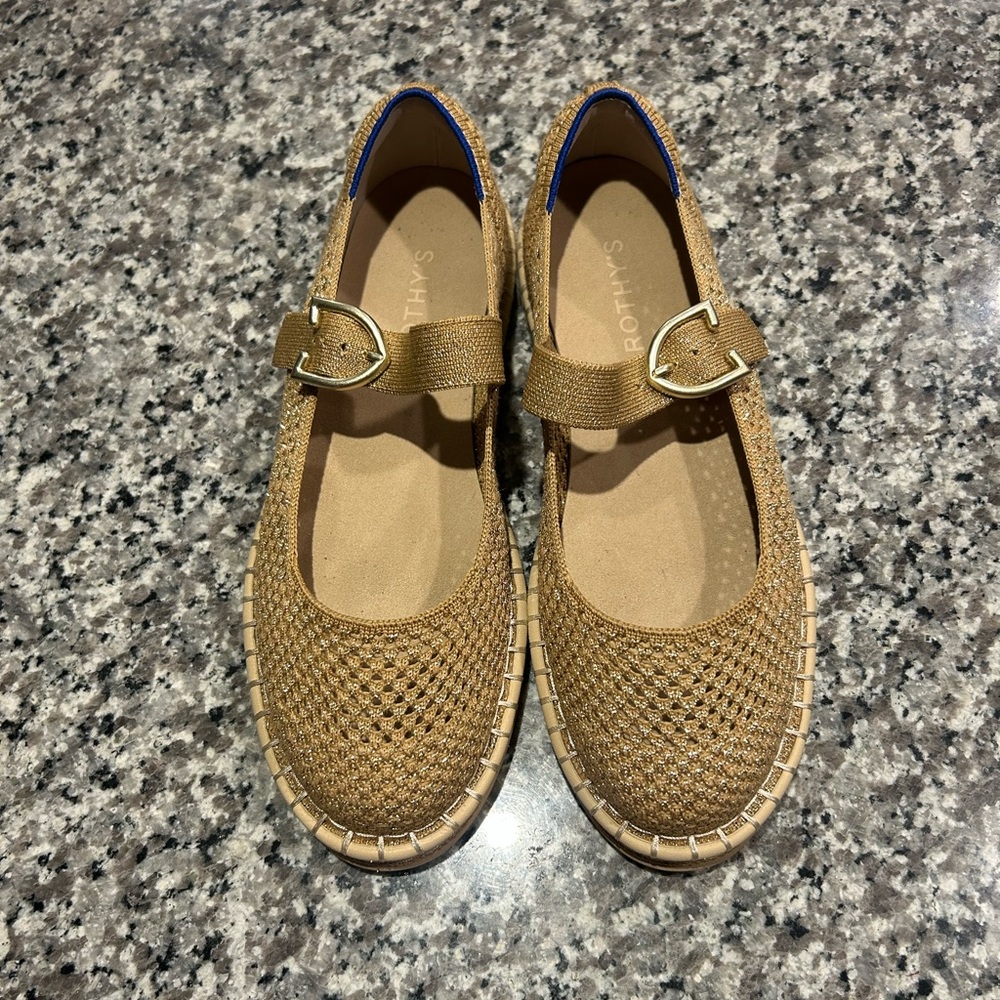 Rothy's Gold Woven Mary Jane Espadrilles